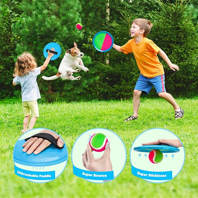 Toss and Catch Ball Set Upgraded - Family Games Kids Toys for Stocking Stuffers - Water-Resistant Great for Beach Pool Yard - Christmas Toys Gift for Boys Girls Teens 3 4 5 6 7 8 9 10 11 12+ Years