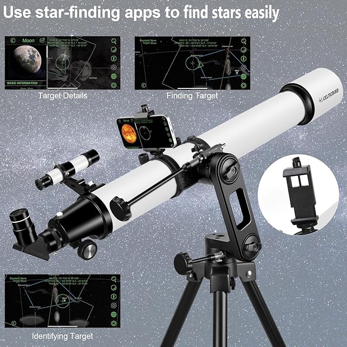 Telescope for Adults High Powered, 90mm Aperture 1000mm Refractor Telescopes for Adults Astronomy Telescopio with High Precision Adjustment, Ultra-Stable Vertisteel AZ Mount Base Tripod, Phone Adapte