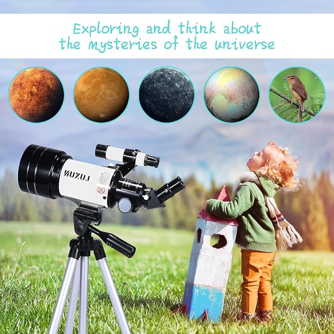 70mm Telescope Refracting,with Multilayer Broadband Coating(15X-150X),Adjustable Tripod and Finderscope,Telescope for Adults,Kids and Beginner