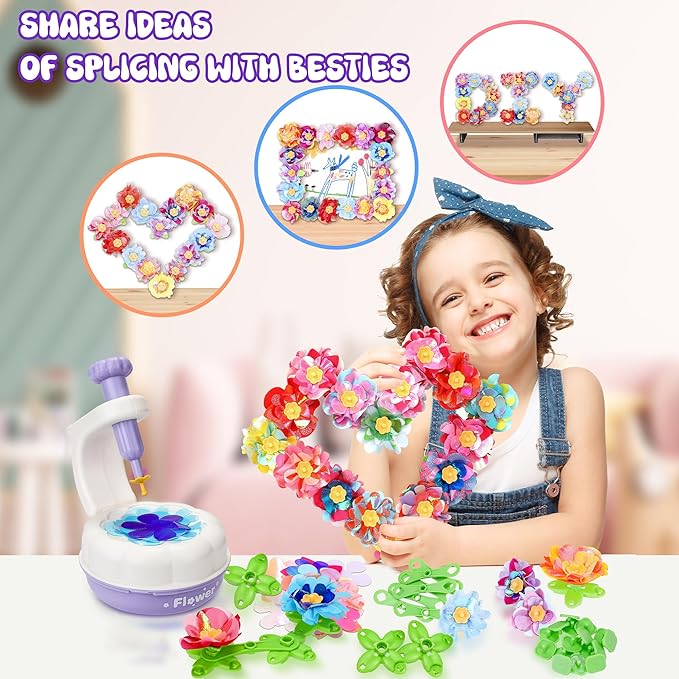 PERRYHOME Fabric Flower Bouquets Toys, 300+ Pcs DIY Flower Making Kit, 2 Gameplays Educational Arts & Crafts for Kids, Reusable Bouquets Maker Birthday Gift for 3 4 5 6 7 8 Years Toddler Girl