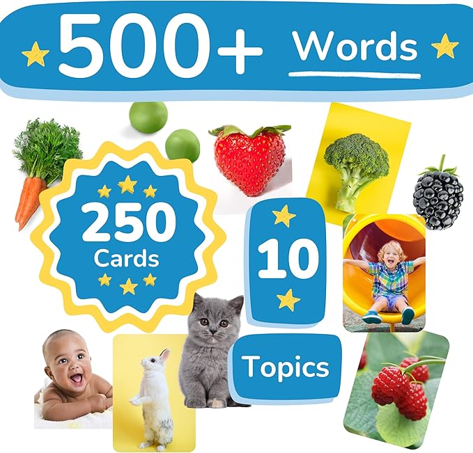 Flash Cards for Toddlers 1–3 with Rings,250 Double-Sided Cards,500 Words–1 Year Old Girl & Boy Gifts – Toddler Flash Cards–Learning & Educational Toys for 1+ Year Old, Montessori Toys for 2 Year Olds