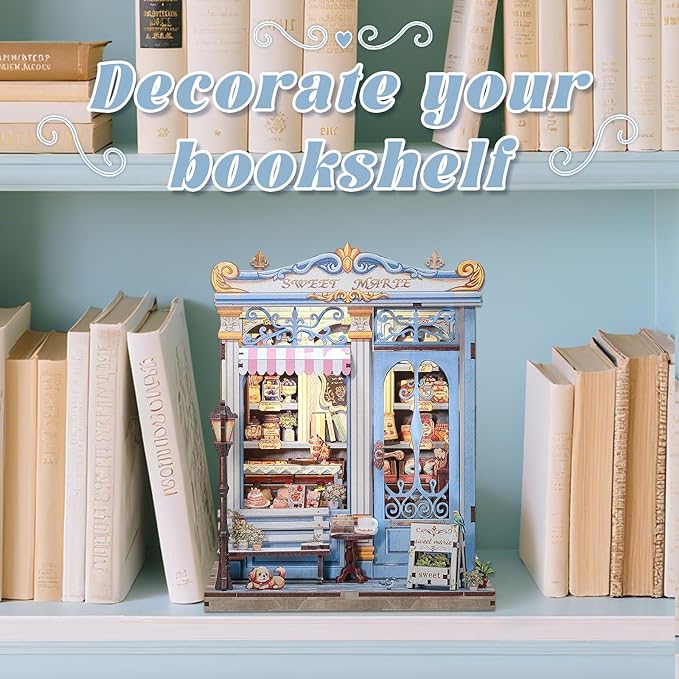 Fsolis Book Nook Kit - DIY Bookshelf Miniature Kit for Adults, 3D Puzzle Booknook Bakery Tiny House Adult Craft Gifts for Women Teenagers Book Lovers (Sweet Marie)