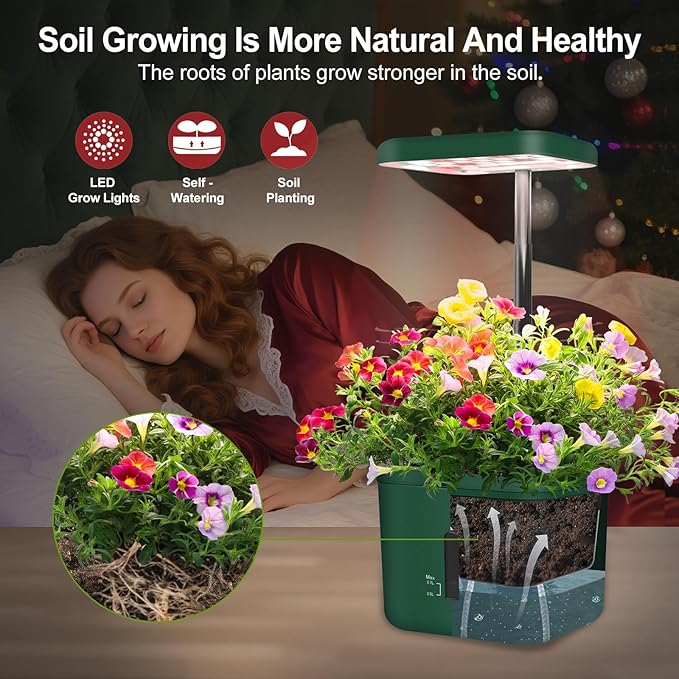 Christmas 2-Pack Indoor Planting System Smart Soil Growing Kit with 17-W LED Grow Light Automatic Timed Watering Planters Gift for Friends/Women (No Seeds&Soil)