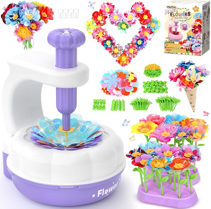 PERRYHOME Fabric Flower Bouquets Toys, 300+ Pcs DIY Flower Making Kit, 2 Gameplays Educational Arts & Crafts for Kids, Reusable Bouquets Maker Birthday Gift for 3 4 5 6 7 8 Years Toddler Girl