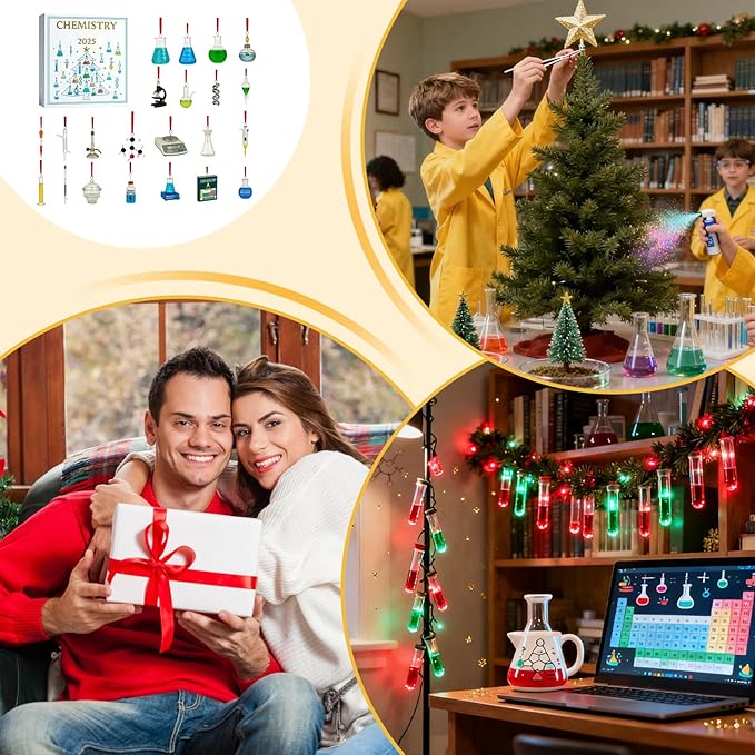 24 Day Chemistry Holiday Science Kit 2D Acrylic Ornaments Daily Science Activities Hands-on Learning Educational Entertainment For Home Decorators Front Door Room Bedroom Wall Mantel