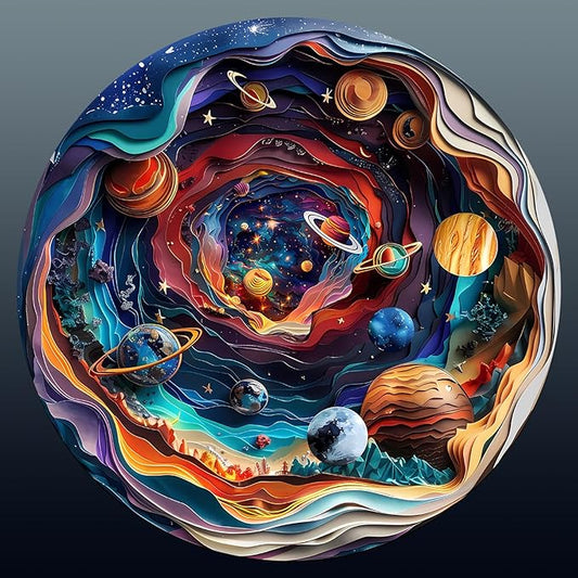 Wooden Puzzle for Adults-3D Visual Effect Universe Unique Shape Advanced Wooden Jigsaw Puzzle for Adults and Kids,Best Birthday Gift,Wood Box Craft Kit (Medium)