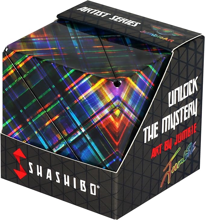 Shashibo Shape Shifting Box - Award-Winning Fidget Toy w/ 36 Rare Earth Magnets - Fidget Cube Transforms Into Over 70 Shapes, Sensory Toy Gift for Kids, Teens, and Adults (Disco Plaid)