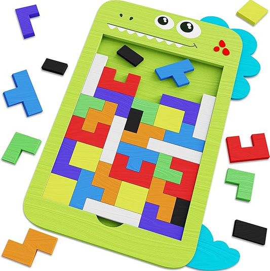 40 Pcs Wooden Blocks Puzzles, Jigsaw Puzzles, Wooden Brain Teaser IQ Game Toy, Educational Puzzle, Intelligent Tangram 3D Russian Blocks for 3+ Years Old Kids