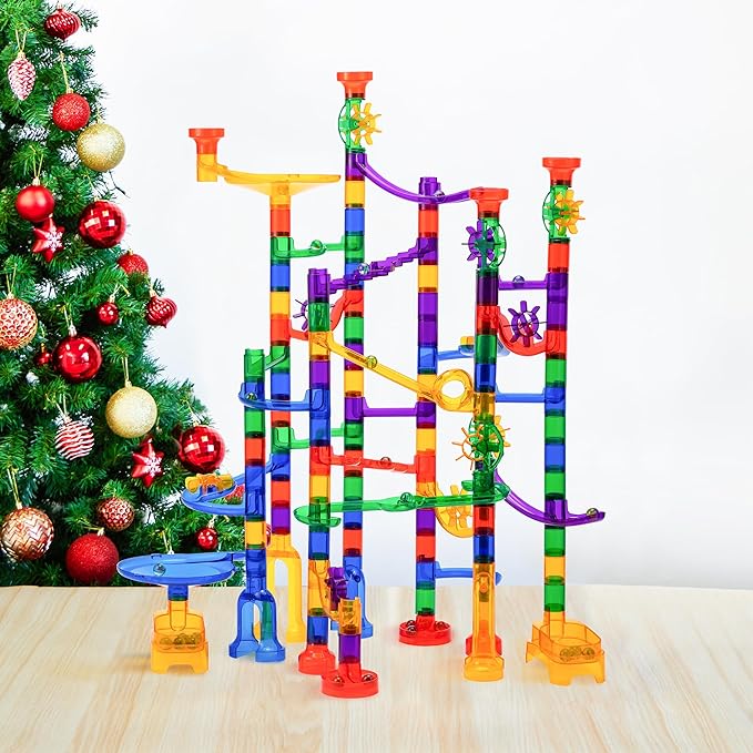 JOYIN 170Pcs Glowing Marble Run, Construction Building Blocks Toys with 5 Glow in The Dark Glass Marbles, STEM Educational Building Block Toy, Gift for Christmas