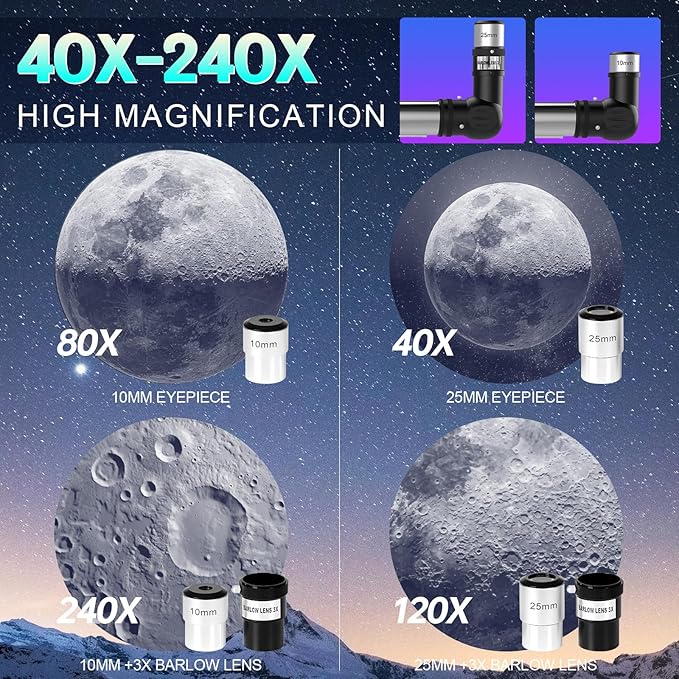 Telescope for Adults High Powered - Aurosports 90mm Aperture 800mm Refractor Telescope for Kids & Beginners Astronomy - Portable Telescope with Phone Adapter Tripod Carrying Bag