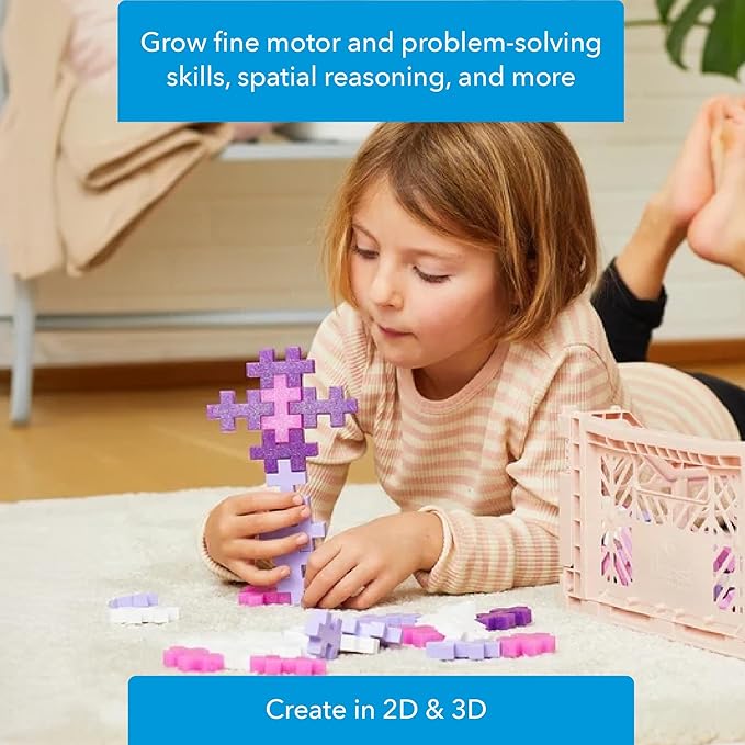 PLUS PLUS Big – 15 Piece Glitter Mix – Construction Building Stem/Steam Toy, Interlocking Large Puzzle Blocks for Toddlers and Preschool, Open Play Tube