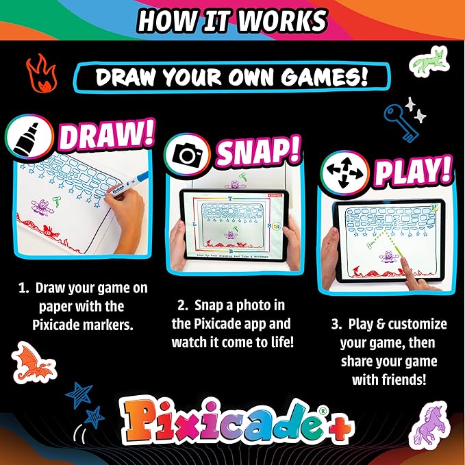 Abacus Brands Pixicade+ | Turn Drawings Into Playable Video Games! | Doodle & Draw, Snap Play & Share Instant Video Games! | Mobile Video Game Maker and Creation Studio!