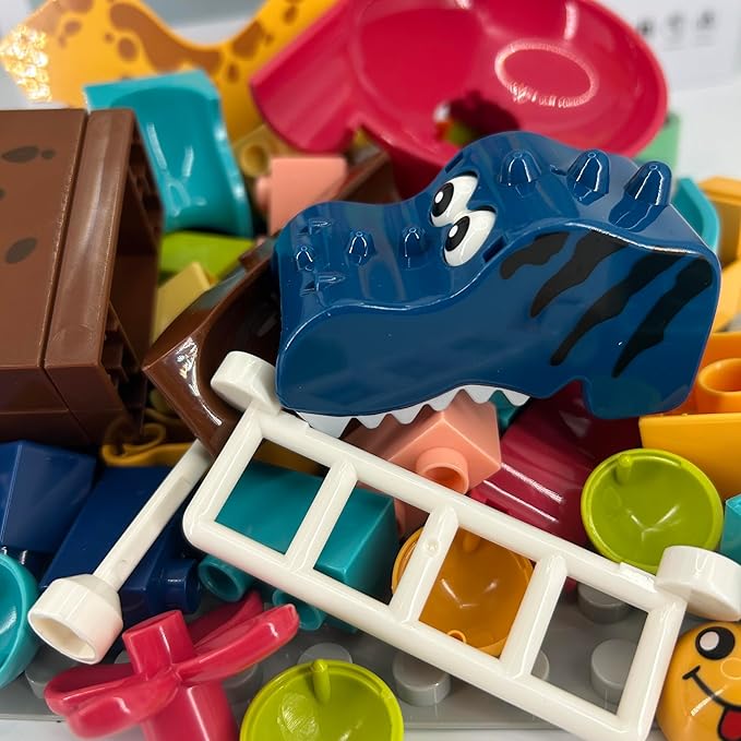 62Pcs Marble Run Classic Big Blocks Toys Set, Stem Educational Construction Toy with Dinosaur and Giraffe Theme, of Stem Educational Toys for Kids Age 3+