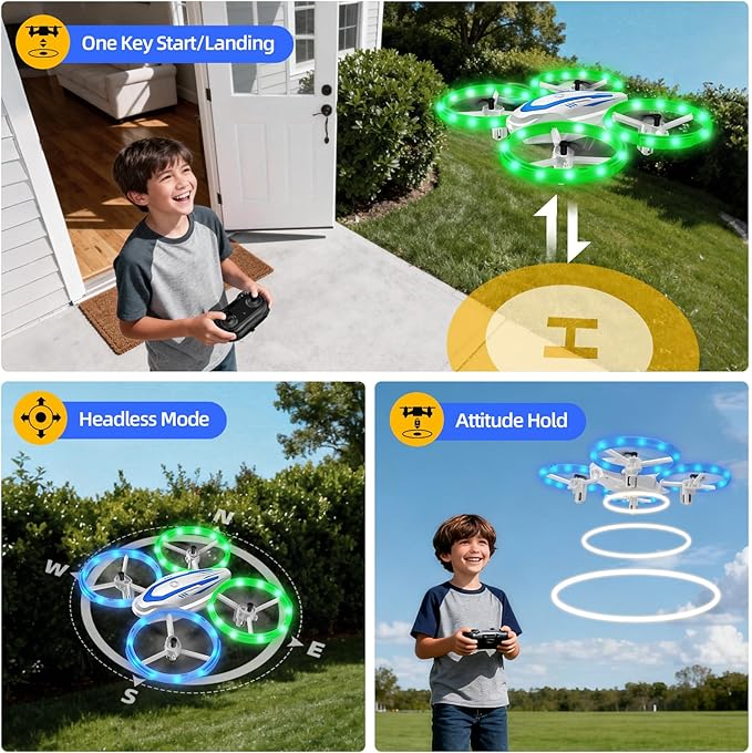 Mini Drone for Kids and Beginners, RC Quadcopter Drone with Colorful Light, One Key Start, Altitude Hold, Headless Mode, 3D Flips, Indoor RC Helicopter Toy for Boys and Girls