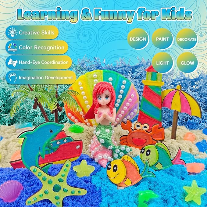 Mermaid Terrarium Kit for Kids - Arts & Crafts Activities Sets With Glow in The Dark Painting - DIY Mermaid Toys Birthday Gifts for Girls Age 5, 6, 7, 8, 9, 10, 11 & 12 Year Old(Mermaid Terrarium)