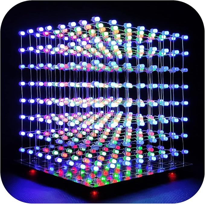8x8x8 LED Cube Kit DIY Electronic Kit Soldering Project Kit, User Needs to Solder The LED, and The Displayed Content Can Be Modified [3D8C-MULTI]