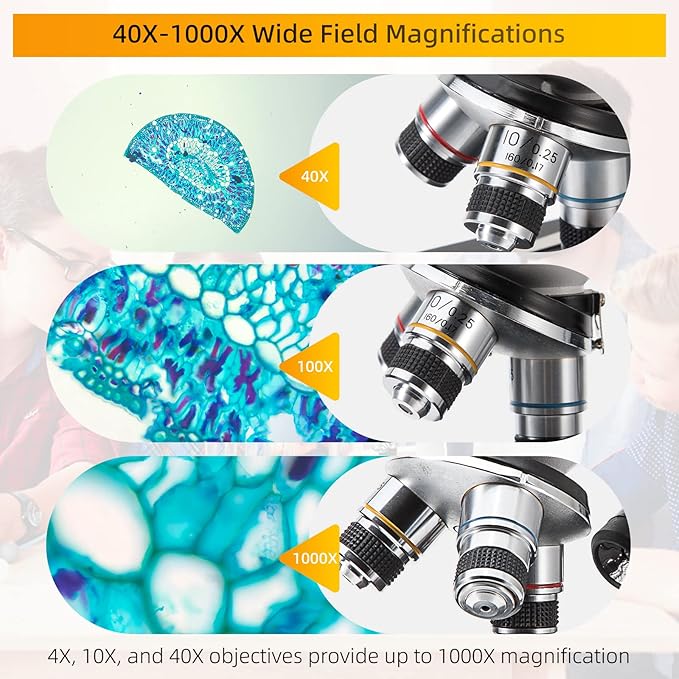 SWIFT Compound Monocular Microscope SW200DL with 40X-1000X Magnification, Dual Light, Precision Fine Focus, Wide-Field 25X Eyepiece and Cordless Capability for Student Beginner