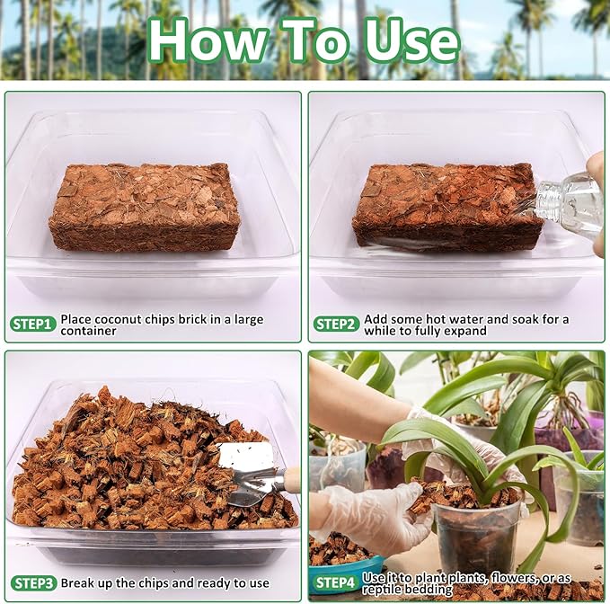 Legigo 6 Pack Coco Coir Chips for Plants- 6.6 LB 100% Organic Coconut Chips Brick Potting Mix with Low EC & PH Balance, Coconut Husk Substrate Coco Husk Mulch for Garden, Planting, Orchid and Soil Mix