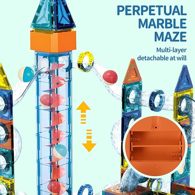 Motorized Marble Run Set, 107-Piece Magnetic Tile Building Toy with Ferris Wheel & Elevator, Marble Runs for Kids 4-8, Marble Maze Game Building Toy, Perfect STEM Educational Gift for Kids Ages 4-12