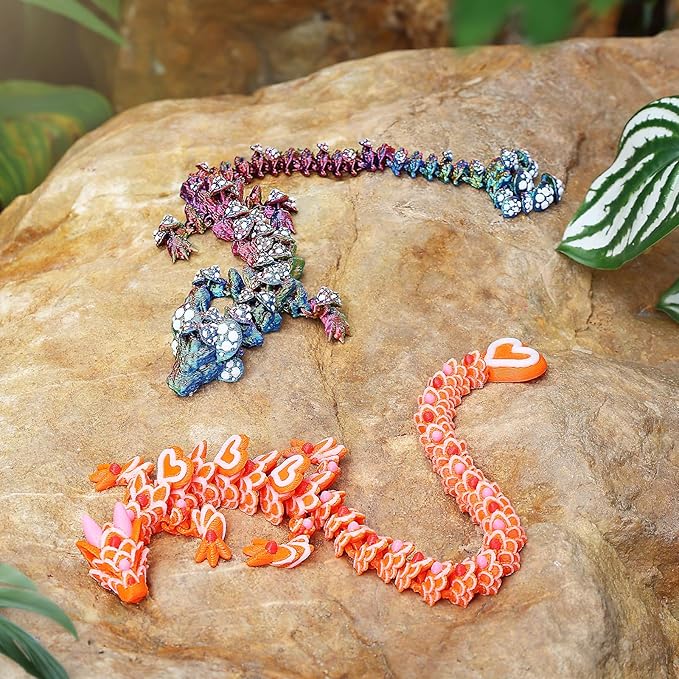 3D Printed Dragon Mushroom and Heart Cookie Dragons, Articulated Fidget Toys for Autism and ADHD, Perfect Basket Essentials Stuffers and Desk Accessories