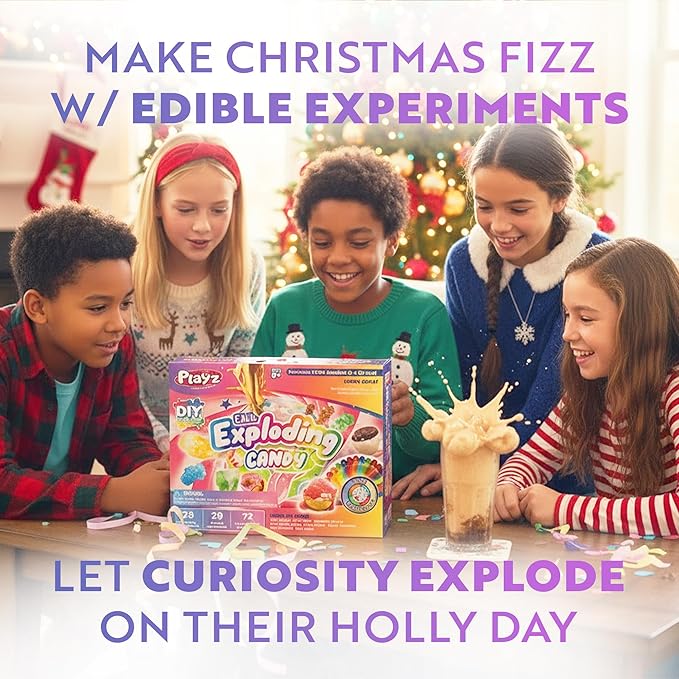 Playz Edible Exploding Candy Making Science Kit for Kids Ages 8-12 Years Old - Food Science Chemistry Kid Science Kit with 29 Experiments, Educational Science Kits for Boy & Girls