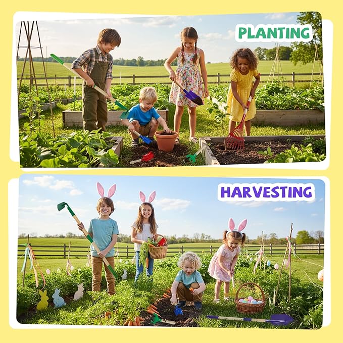 9Pcs Kids Gardening Tools Set - Toys with Shovel, Rake, Hoe and Leaf Rake for Outdoor Backyard Play, STEM Educational Toys, Ideal Christmas Birthday Gifts for Toddler Boys & Girls Ages 3 4 5