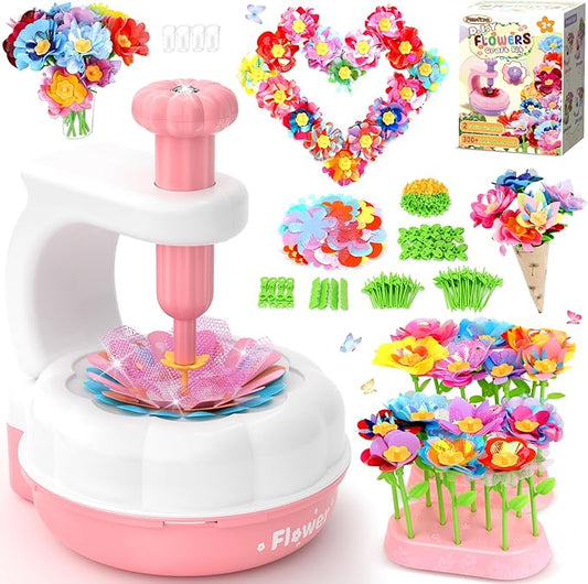 PERRYHOME Fabric Flower Bouquets Toys, 300+ Pcs DIY Flower Making Kit, 2 Gameplays Educational Arts & Crafts for Kids, Reusable Bouquets Maker Birthday Gift for 3 4 5 6 7 8 Years Toddler Girl
