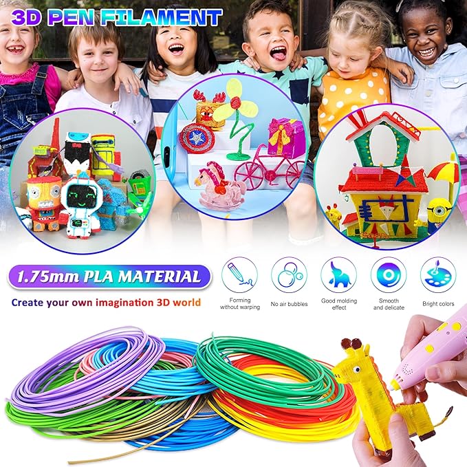 25 Colors 3D Pen PLA Filament Refills, 32.8 ft per Color Total 820 ft - 1.75 mm PLA Filament, Compatible with MYNT3D / SCRIB3D Printing Pen, Not Support for 3Doodler Pen