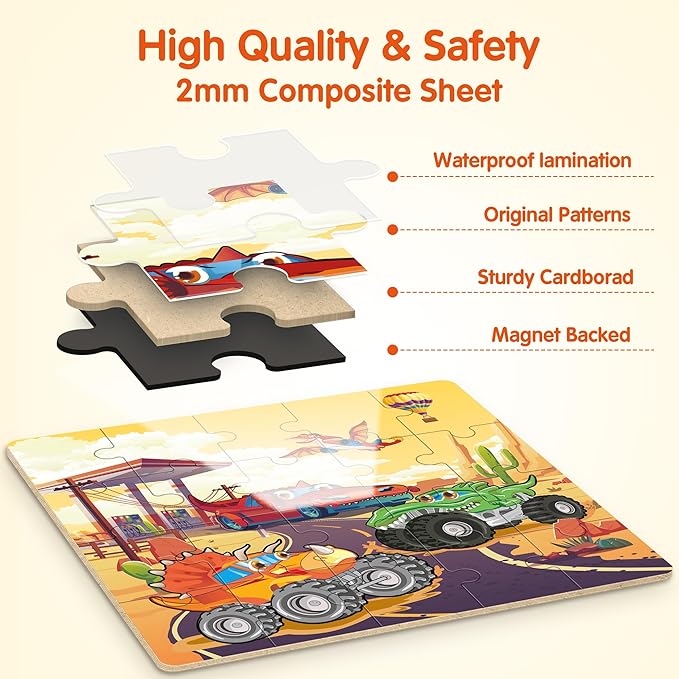 SYNARRY Magnetic Puzzles for Toddlers 3-5, 20 Pieces Travel Puzzles for Kids Ages 3-5, Car Airplane Road Trip Activities Magnet Games Toys for 3 4 5 6 Year Old Children Boys Girls Gifts