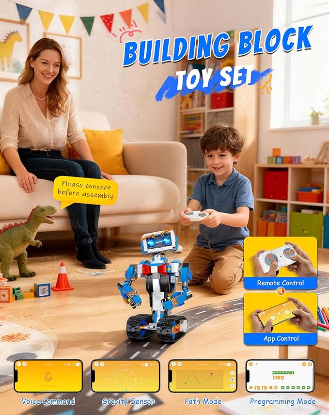 Programmable STEM Building Kit, APP & Remote Control DIY Coding Toy, Rechargeable Educational Construction Set Gift Beginners and Family Robotics for Kids Ages 8-12
