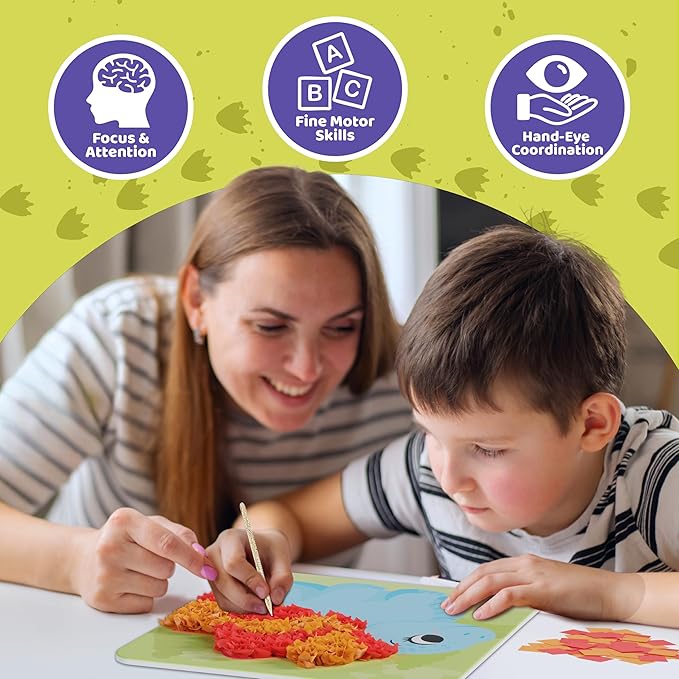 jackinthebox Poke Poke Art – Dinosaurs Theme, Mess-Free Fabric Art and Craft, Flower Pressing Kits, Gift for Kids, Toys for Girls and Boys Ages 4 5 6 7 8