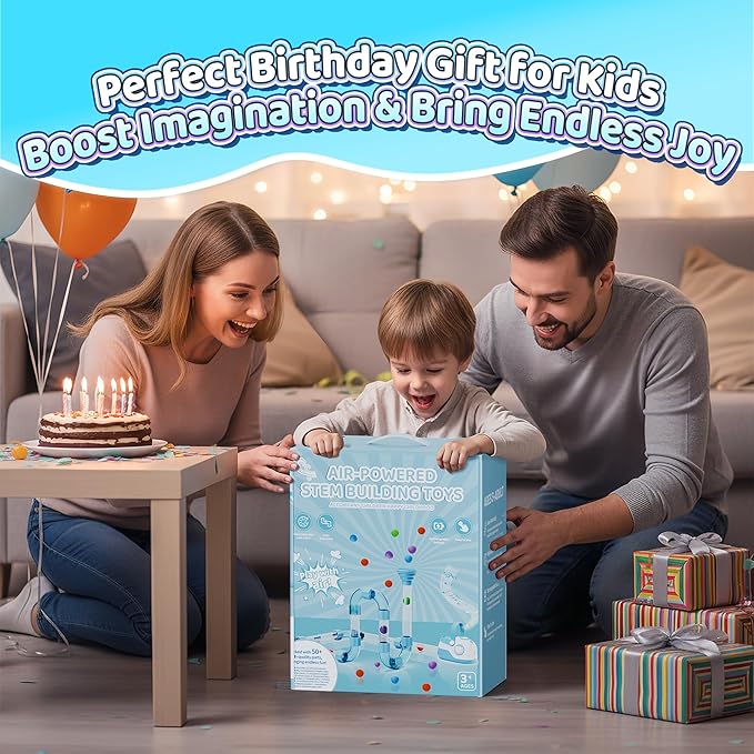 Air-Powered STEM Building Toys - Rechargeable & Play While Charging STEM Toys for 3+ Year Old, Birthday & Christmas Gifts for Kids