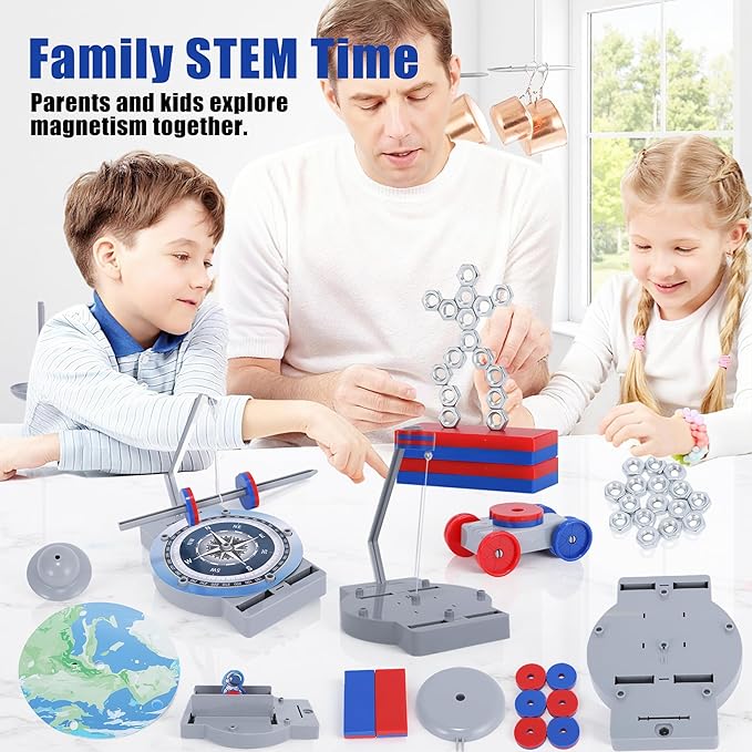 NewFamily Physical Magnetic Science Kits for Kids，Introduction to Magnetic Physics Explore The World of Magnetic Physics Through 12 Small Devices