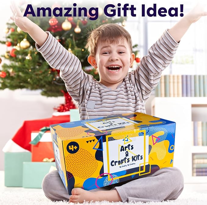 FUNZBO Arts and Crafts Supplies for Kids -Christmas Crafts Kits with Pipe Cleaners, Construction Paper, Pom poms Googly Eyes, Crafts for Kids Ages 4-8, School Craft Projects, Birathday Gifts for Girls