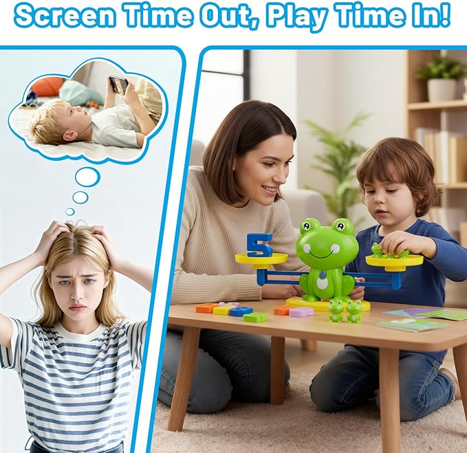 Frog Balance Math Game for Kids, Montessori STEM Counting Toy with 20 Frogs & 40 Double-Sided Cards, Educational Gift for Preschoolers Ages 3-8