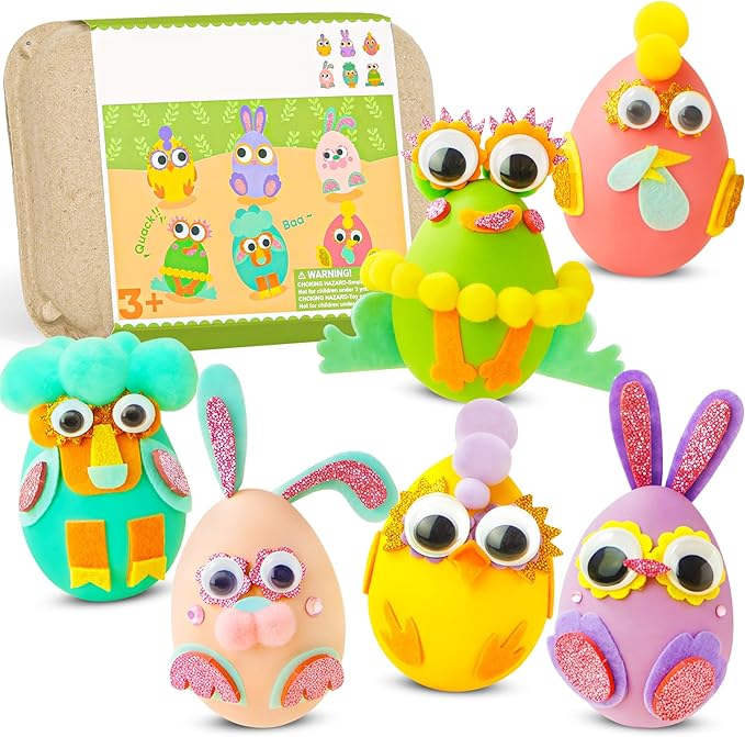 ROOCHKD Arts and Crafts for Kids, Set of 6 DIY Eggs Handcrafted Kit, Mess Free Toddlers Crafting Set Birthday Exchange Christmas Thank You Gifts for Boys and Girls, Art Supplies Stocking Stuffers