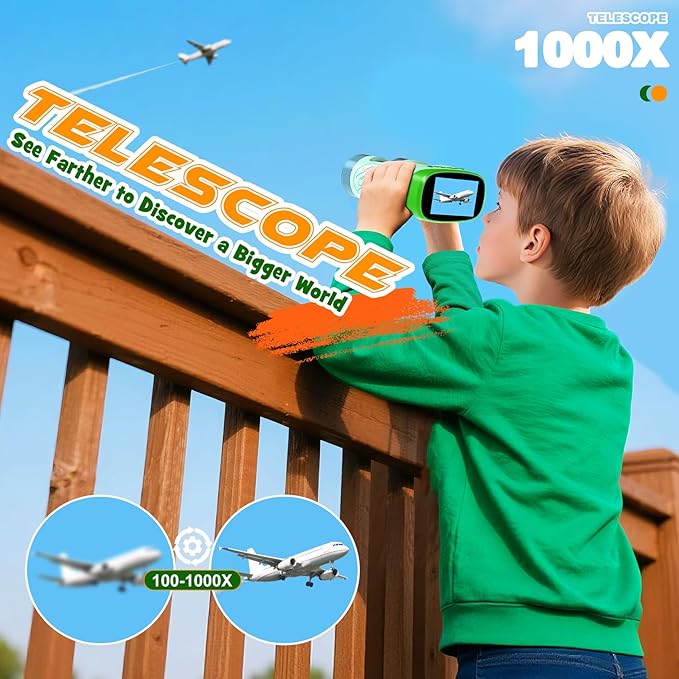 Handheld Microscope Toy for Kids : Rechargeable Telescope and Camera Combo with 6 Slides, Perfect for Indoor Outdoor Exploration, Portable Edu for Age 3-12 Children Students