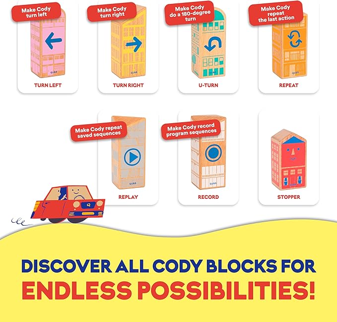 Cody Block Repeat Expansion Set, Educational Wooden Building Blocks and Car STEM Toys for Preschool Kids Ages 3+