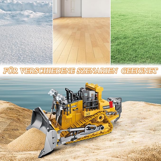 Rc Bulldozer Toys for Boys,Construction Remote Control Bulldozer with Metal bulldozing Shovel Lights/Sounds for Kids Boys