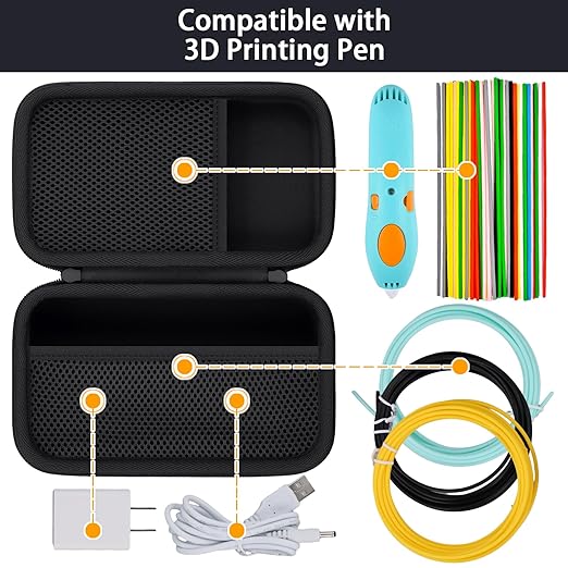 Case Compatible with 3Doodler Start+ Essentials/3Doodler Flow 3D Printing Pen,Storage Holder for 3D Pen PLA Filament and Charger (Black Case)