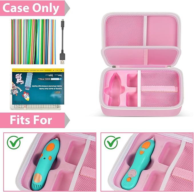 casmilee Case Compatible with 3Doodler Start+ Essentials 3D Pen Set for Kids, Art Activity Set Storage for Educational STEM Toy, Hold Plastic Filaments Strands- Pink