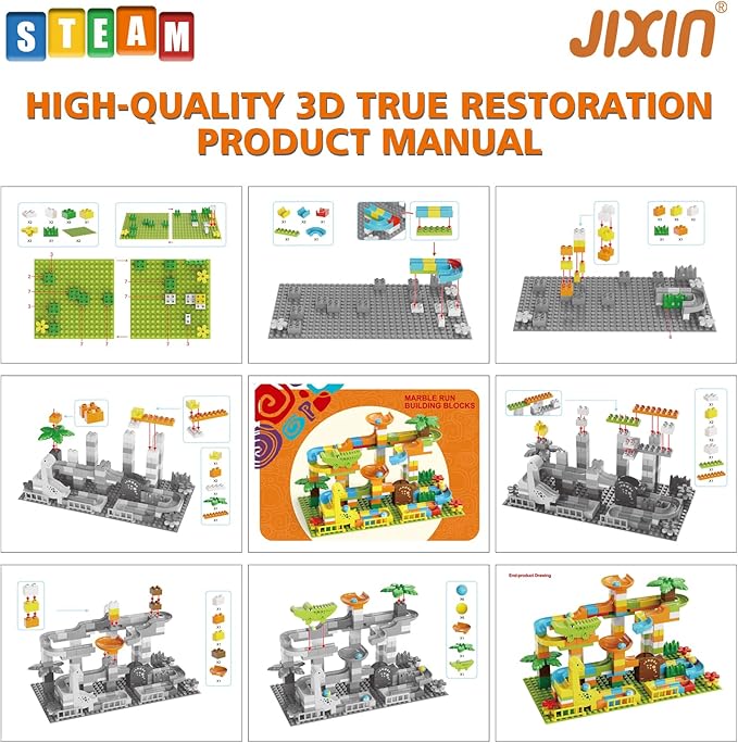 JIXIn Dinosaur Marble Runs for Kids 4-8 Building Blocks 187Pcs Compatible with Lego DUPLOS for Age 2-5 - Marble Run for Kids Ages 3-5 - Montessori Toys - STEM Toys - Fun Dinosaur Toys for Kid Ages 3+