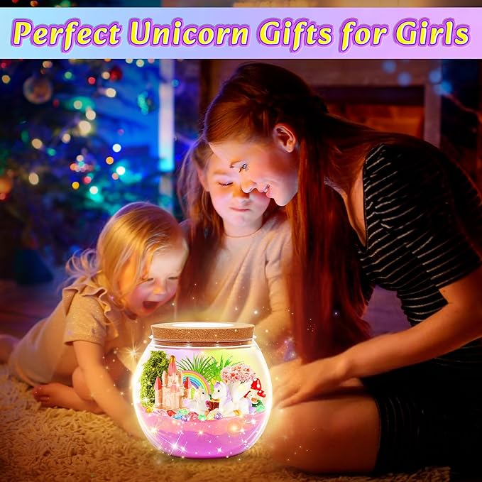 Gifmore Unicorn Terrarium Kit for Kids with LED Night Light & Remote Control, Unicorn Toys & Arts and Crafts for Girls Ages 4-12, Creative Birthday Christmas Gifts for Kids