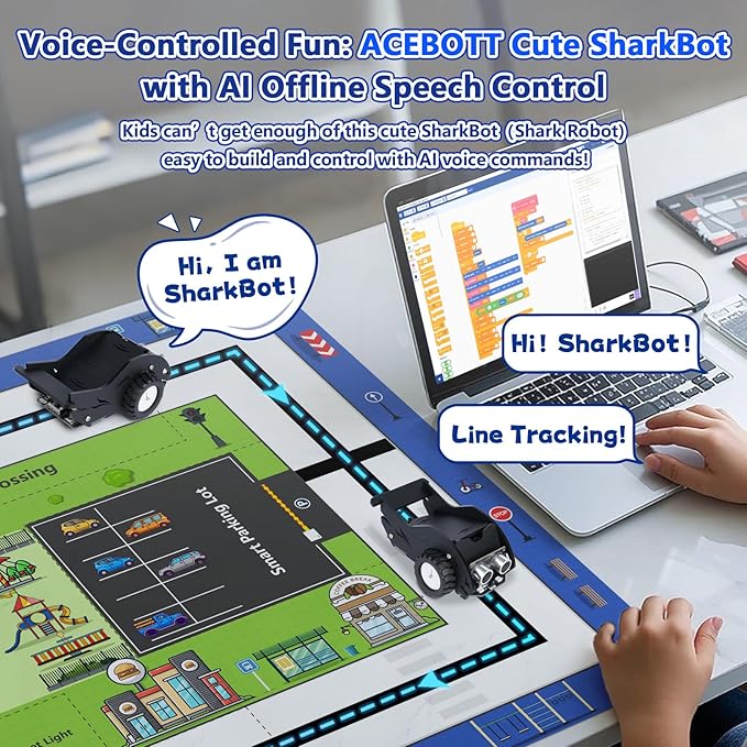 STEM Toys SharkBot Smart Car Kit Voice-Controlled ESP32 Coding Robot Robotics Kit for Kids Ages 8-12, Supports Arduino, ACECode, Programming for Classroom Home Education Birthday Gift for Boys Girls