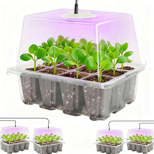 Seed Starter Kit with Grow Lights, 48 Cells Total (4 Trays of 12), Full Spectrum Mini Greenhouse for Indoor Plant Germination, Green
