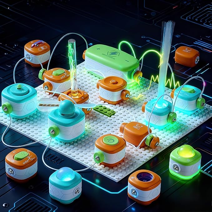 Science Kits for Kids - STEM Educational Circuits Kit for Kids, 168 Projects 37 Circuit Parts Electronics Building Blocks, Science Experiment Toy - DIY Engineering Gift for Boys Girls Ages 3+