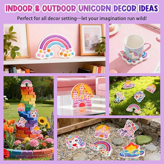 Unicorn Stepping Stones Painting Kits For Kids, Outdoor Arts And Crafts Toys Garden Decoration Supplies, Paint Craft Kits For Kids Ages 4 5 6 7 8 9 10 + Year Old Boys Girls Birthday Christmas Gifts