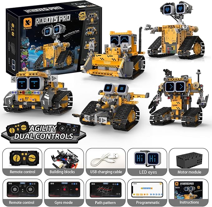 Gohero Robot Building Kit，5 in 1 STEM Toys for Boys Toys Age 8-10 with Remote & App Control，Robotics Technic Kits with 16 LED Expressions，Christmas & Birthday Gifts for Teen Boys & Grils (373 PCS)