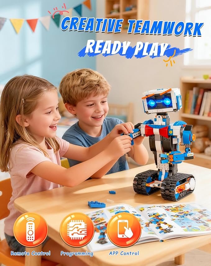 Programmable STEM Building Kit, APP & Remote Control DIY Coding Toy, Rechargeable Educational Construction Set Gift Beginners and Family Robotics for Kids Ages 8-12
