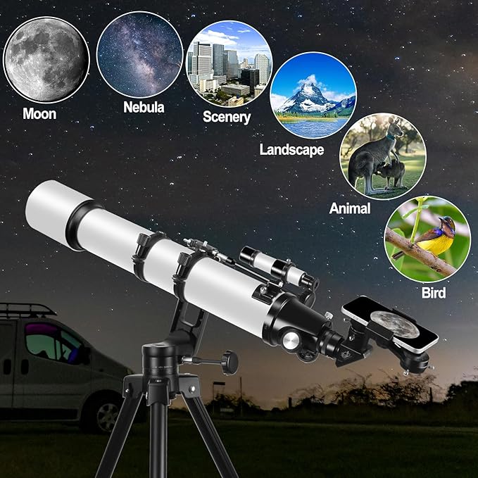 Telescope for Adults High Powered, 90mm Aperture 700mm Refractor Telescopes for Adults Astronomy Telescopio with High Precision Adjustment, Ultra-Stable Vertisteel AZ Mount Base Tripod, Phone Adapte